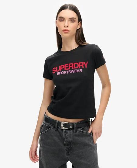 superdry Sportswear Logo Slim T‑Shirt aus Baumwolle, schwarz