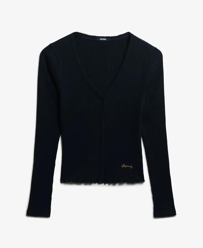 superdry Essential lang mouwen top met knopen van geribd katoen 6/6