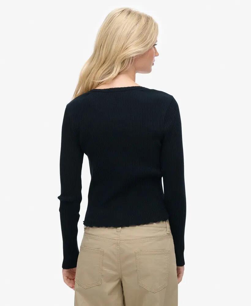 superdry Essential lang mouwen top met knopen van geribd katoen 5/6