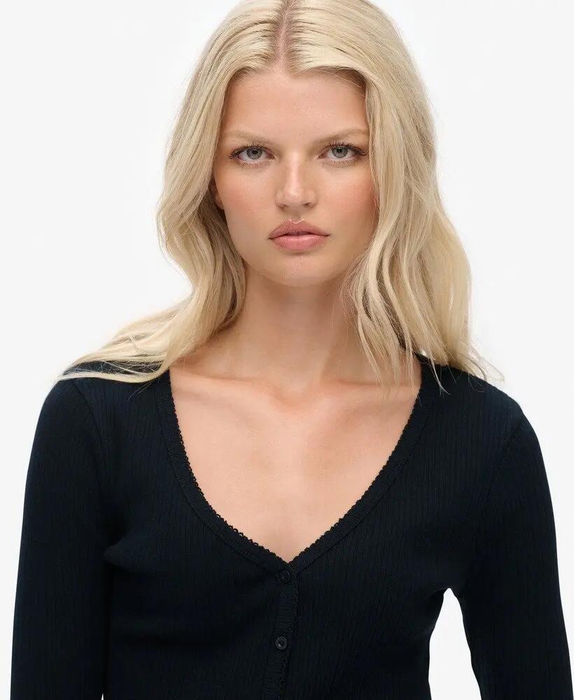 superdry Essential lang mouwen top met knopen van geribd katoen 4/6
