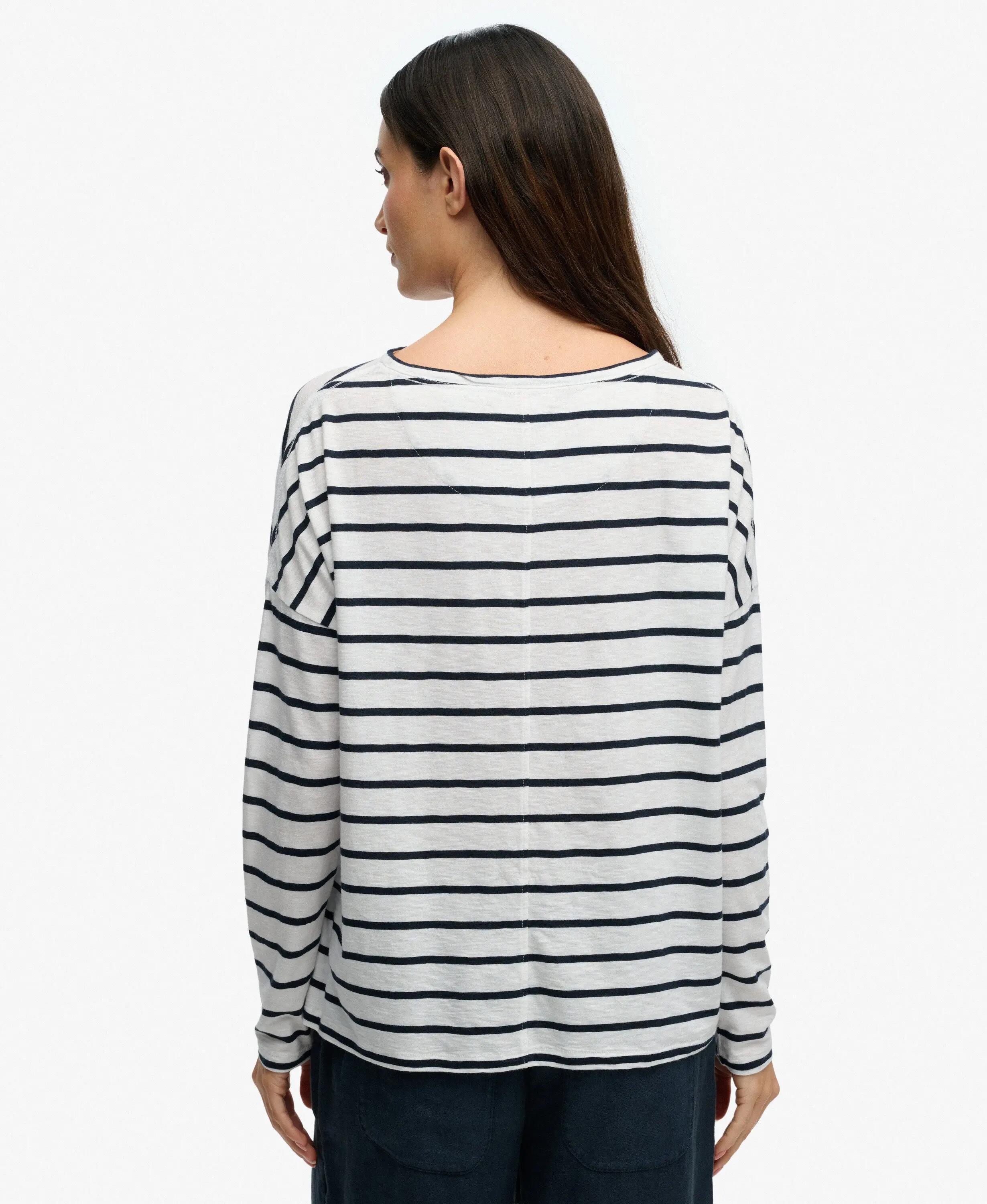 superdry Top manica lunga scollo barca in jersey slub – Optic/Eclipse Navy 6/7