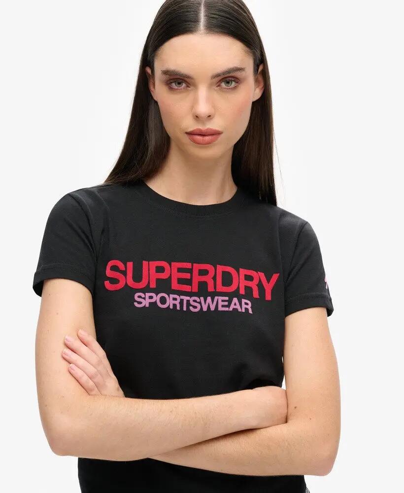 superdry Sportswear Logo Slim T-Shirt aus 100% Baumwolle – Schwarz 3/7