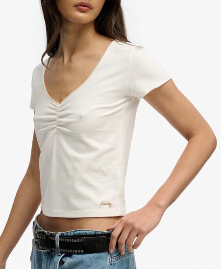 superdry T-shirt femme à manches courtes à fronces – coupe slim