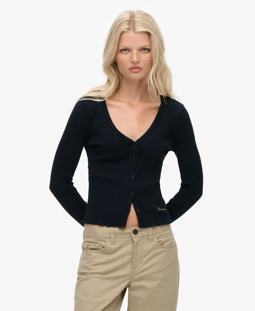 superdry Essential lang mouwen top met knopen van geribd katoen 2/6
