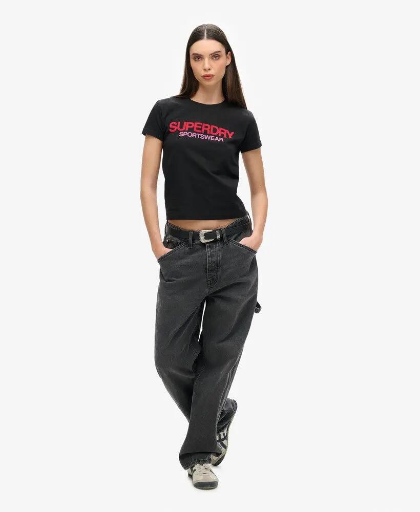 superdry Sportswear Logo Slim T-Shirt aus 100% Baumwolle – Schwarz 2/7