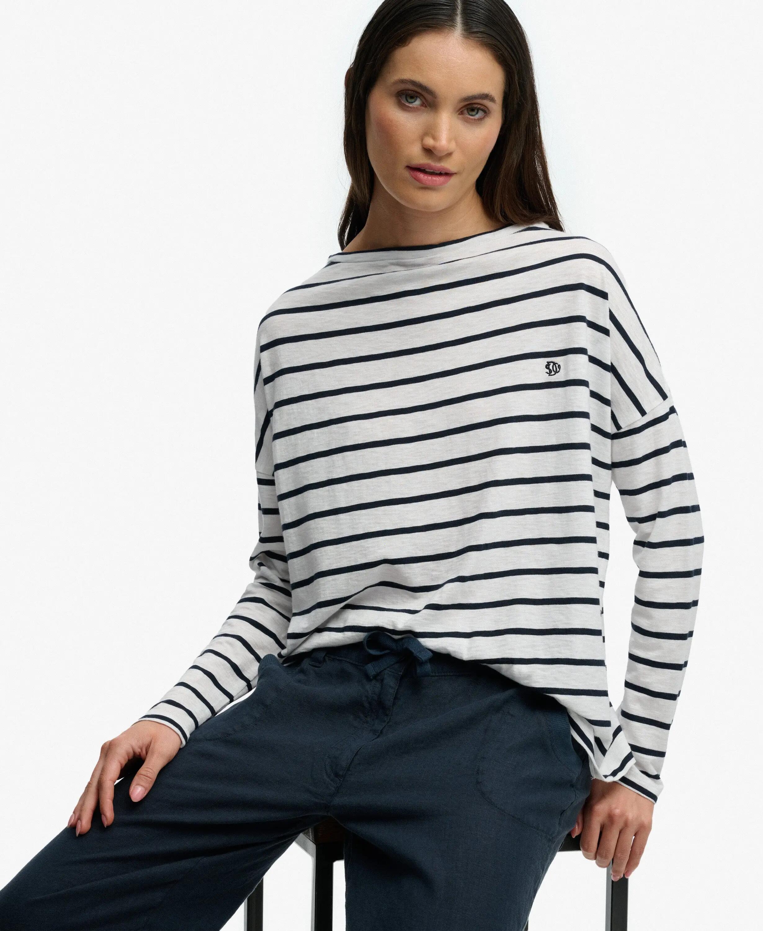 superdry Top manica lunga scollo barca in jersey slub – Optic/Eclipse Navy 3/7