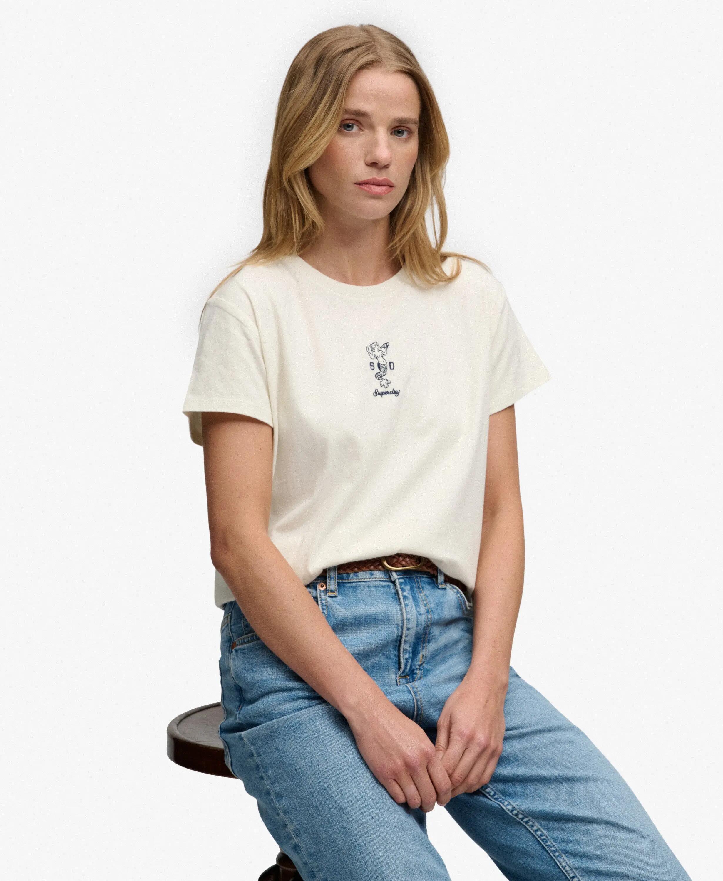 superdry Heritage Nautical Motif T‑shirt – slim fit, 100% katoen, Buttermilk 2/7