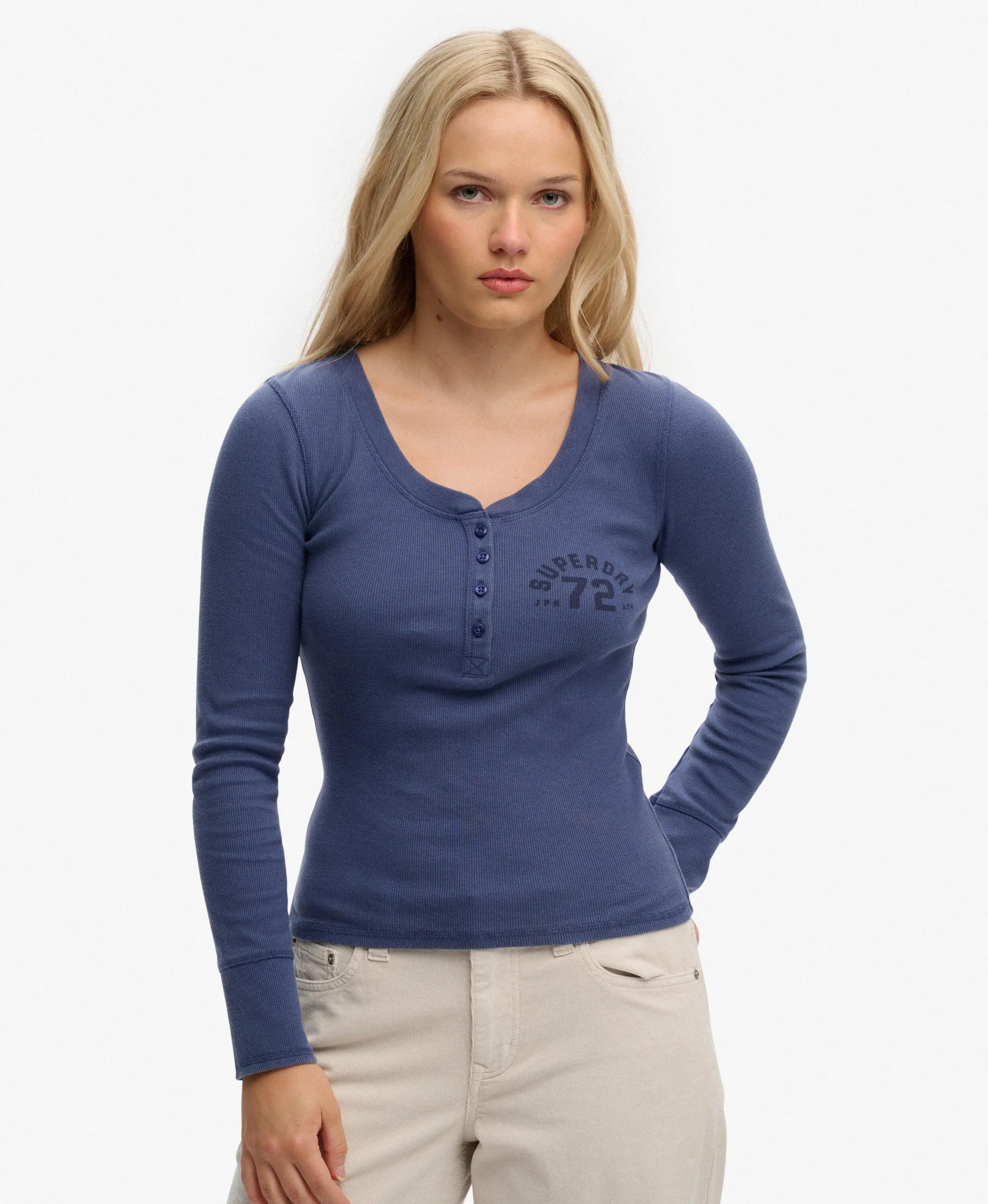 superdry Slim fit blouse met knopen lange mouw – Mariner Navy 2/7