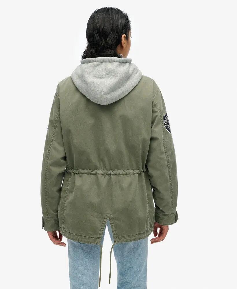 superdry Casaco com Capuz Jersey Emb Military – Dusty Olive Green 5/5