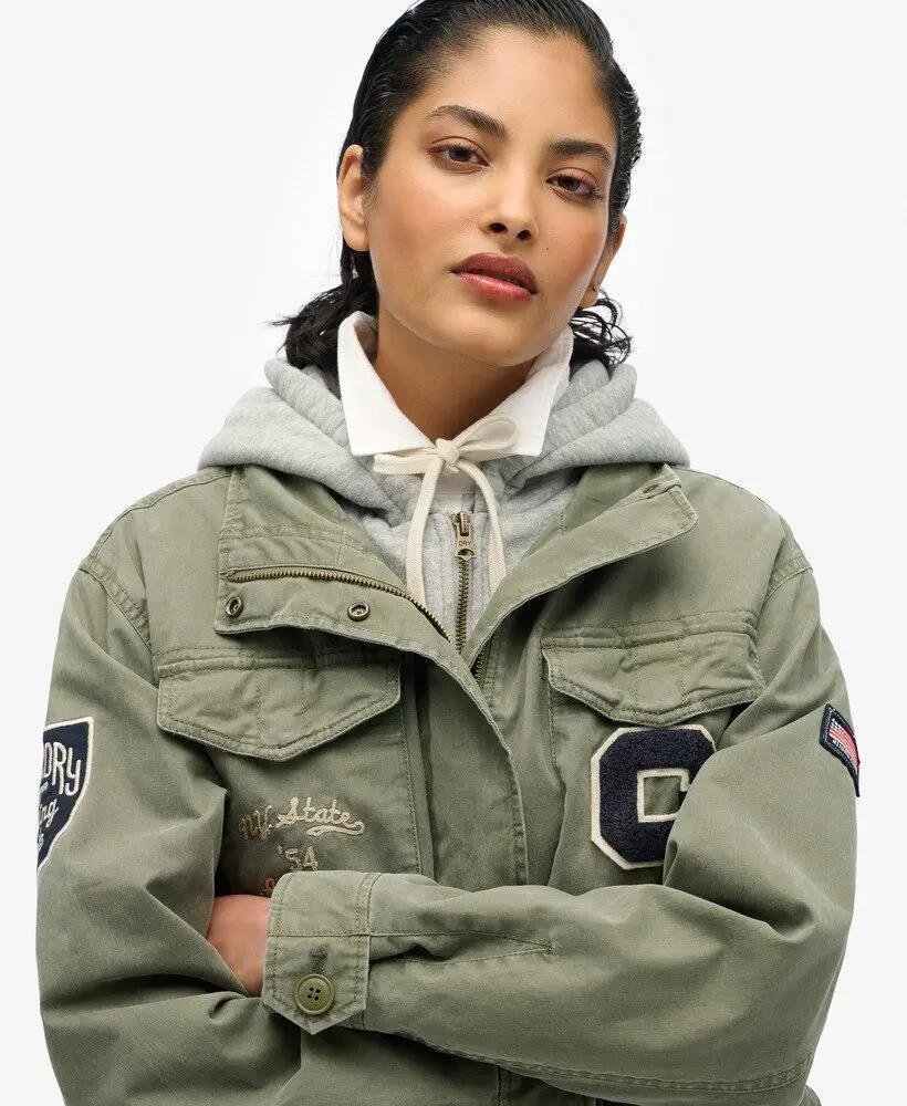 superdry Casaco com Capuz Jersey Emb Military – Dusty Olive Green 4/5