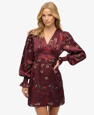 Superdry jacquard mini-jurk met lange mouwen – midnight meadow
