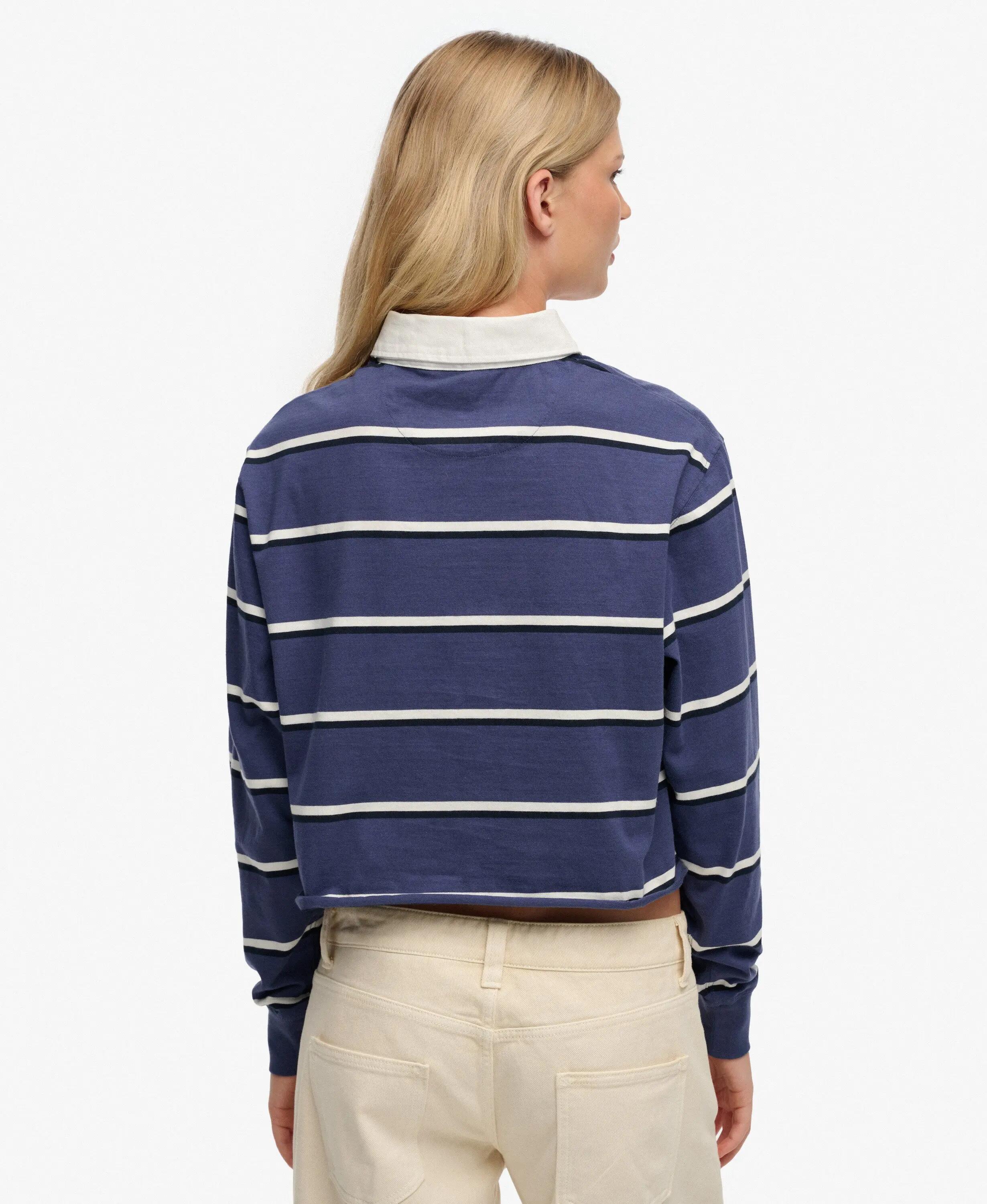 superdry Top Rugby Corto a Righe – Fit Oversized – Mariner Navy/Ecru Stripe 5/5
