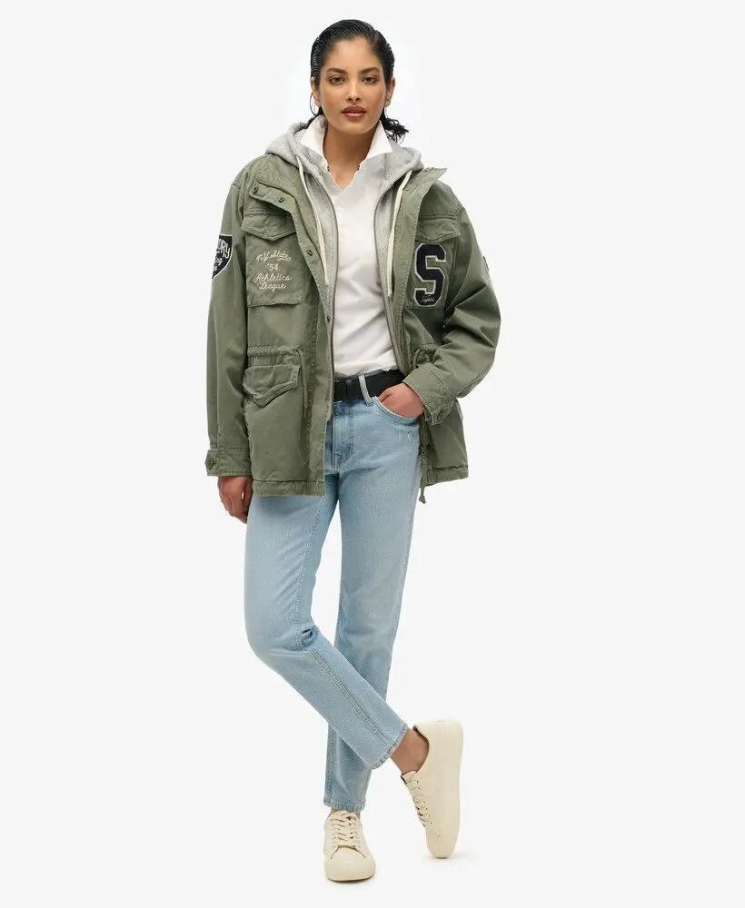 superdry Casaco com Capuz Jersey Emb Military – Dusty Olive Green 2/5