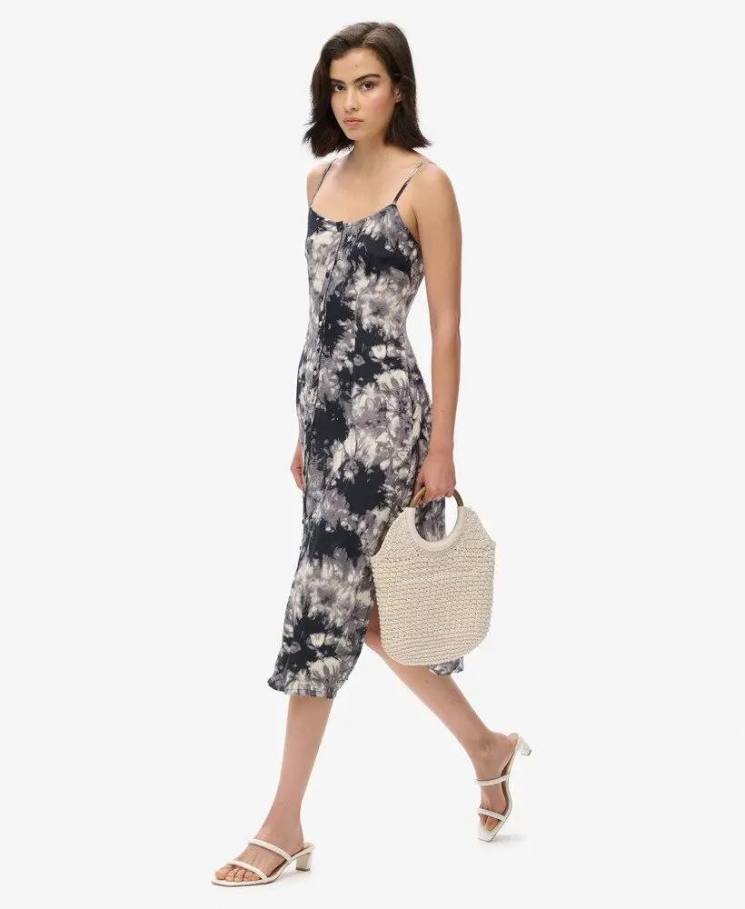 superdry Vestido midi cami estampado com botões em viscose 4/7
