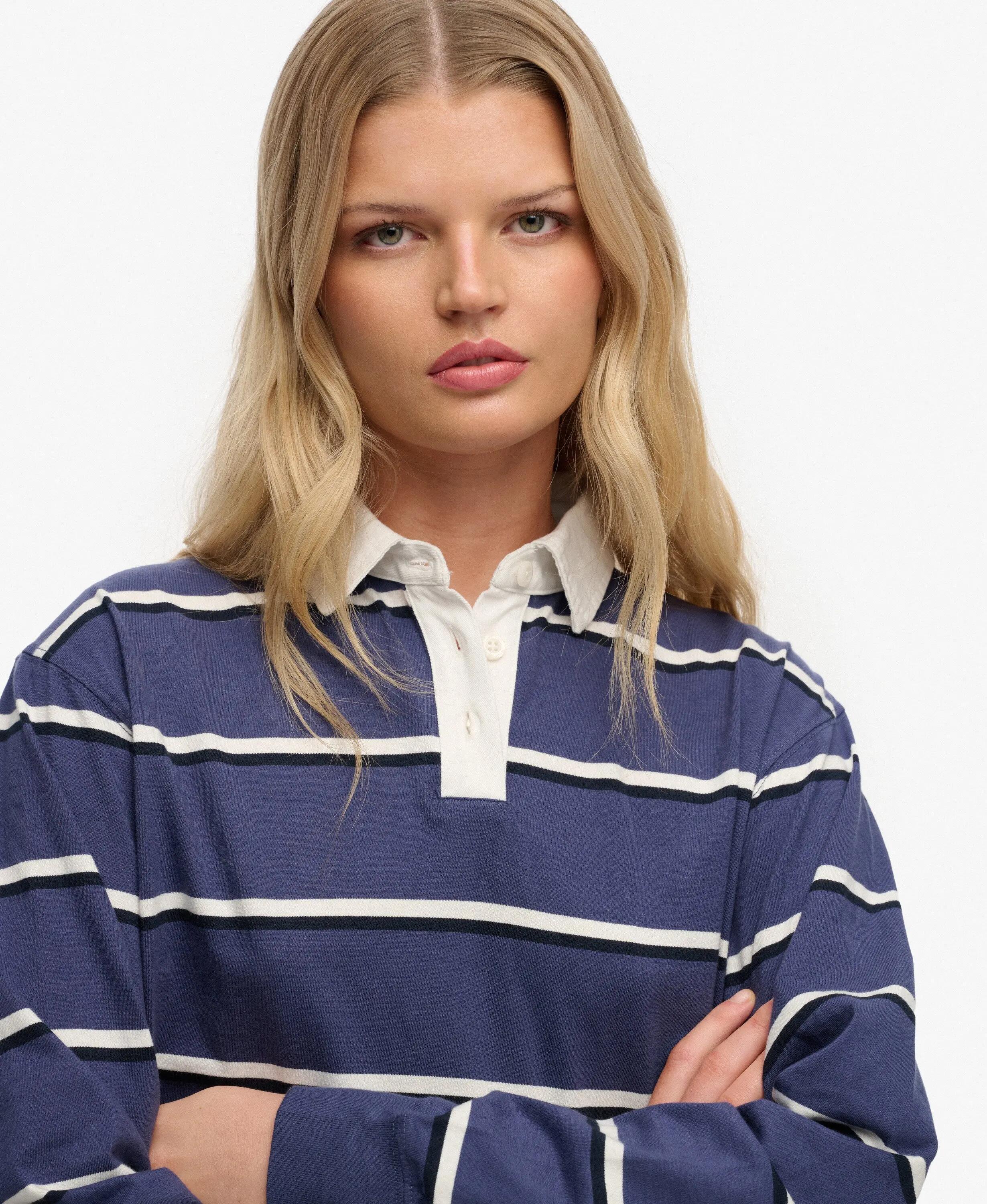 superdry Top Rugby Corto a Righe – Fit Oversized – Mariner Navy/Ecru Stripe 4/5