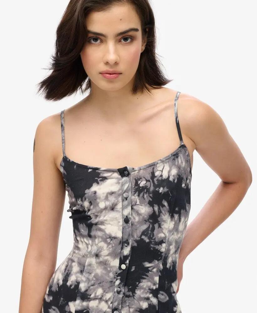 superdry Vestido midi cami estampado com botões em viscose 2/7