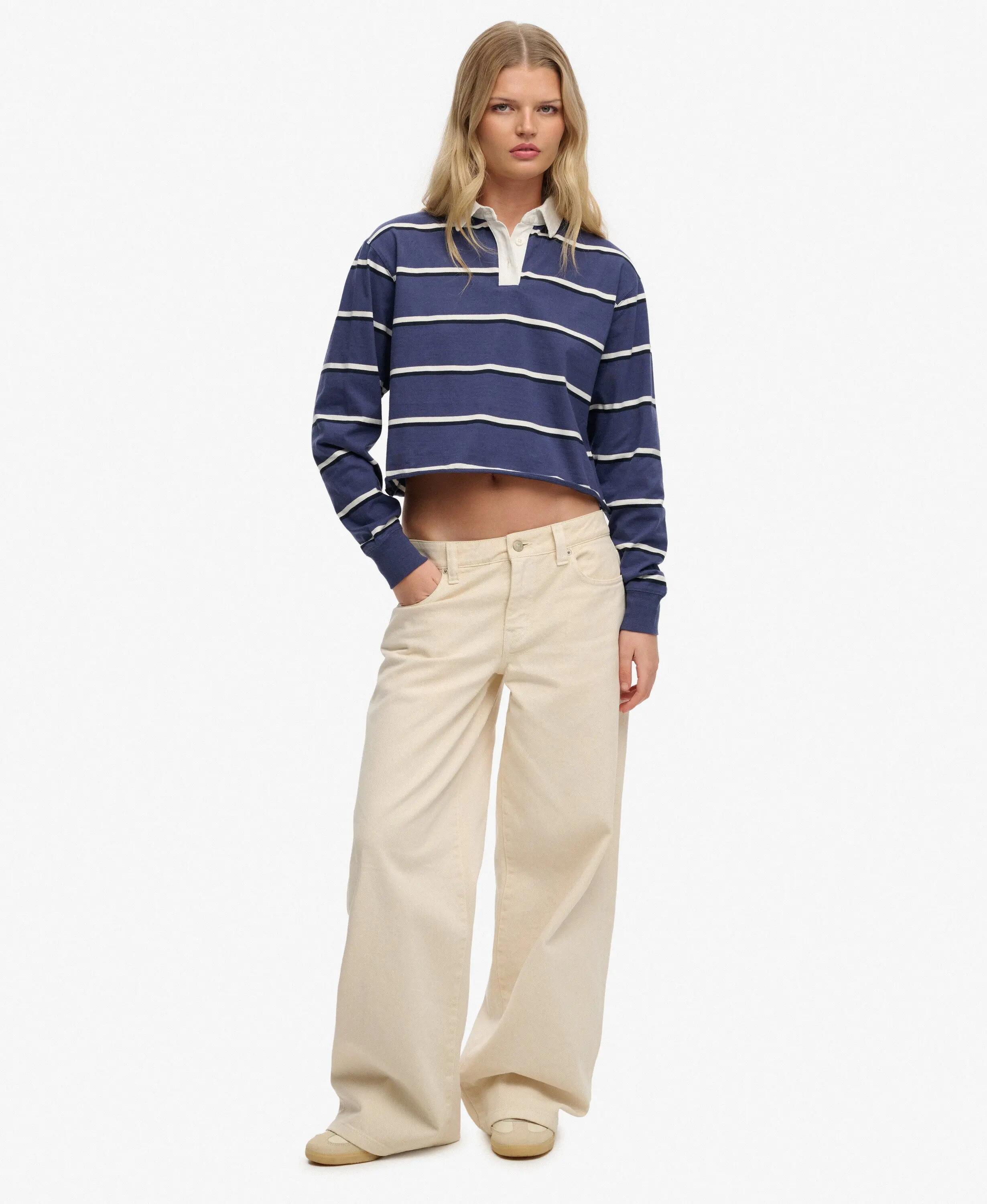 superdry Top Rugby Corto a Righe – Fit Oversized – Mariner Navy/Ecru Stripe 3/5