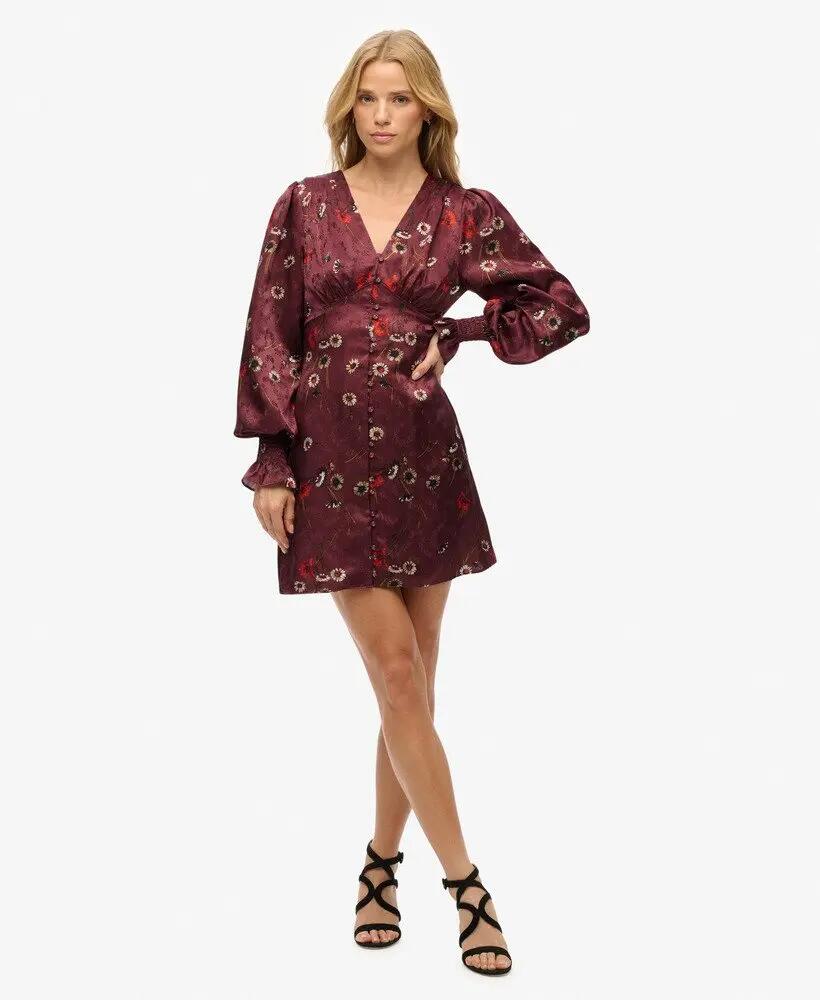 superdry Jacquard mini-jurk met lange mouwen – Midnight Meadow 3/7