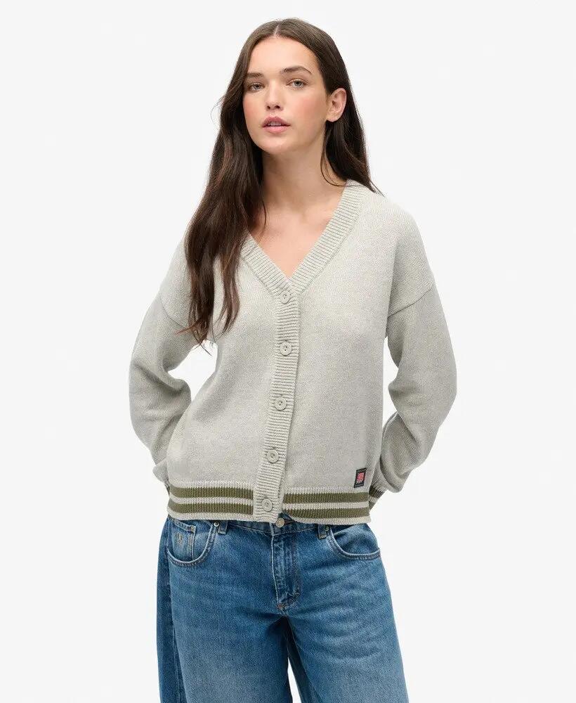superdry Slouchy Gebreid Vest van Biologisch Katoen Glacier Grey Marl 2/6