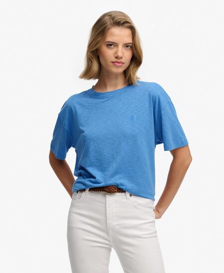 superdry Studios Crew T-Shirt – coupe relaxed en coton/lyocell – Blue Yonder