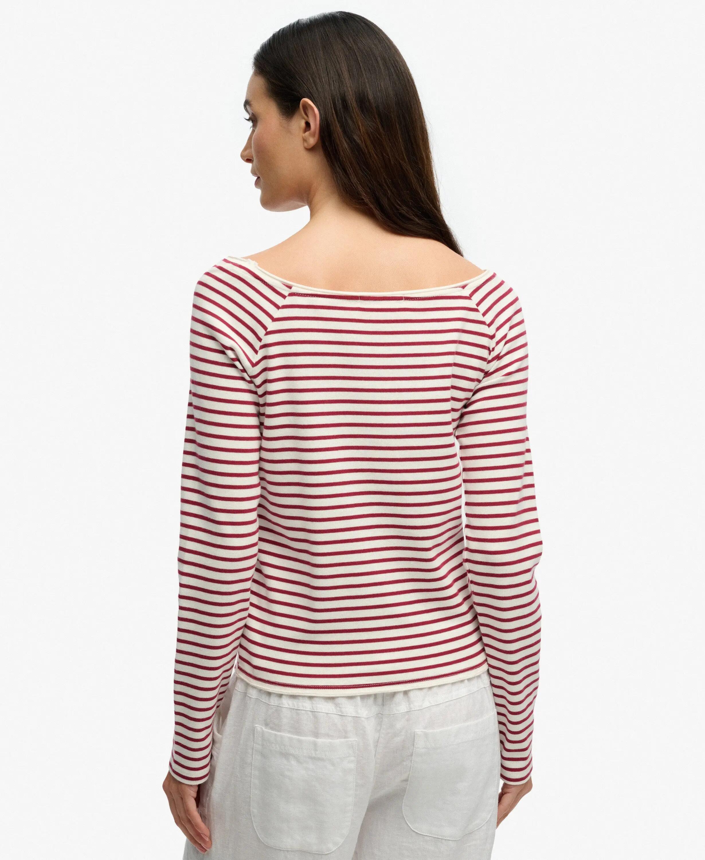 superdry Bardot Off Shoulder Top in cotone bio – slim fit, righe bordeaux 5/5