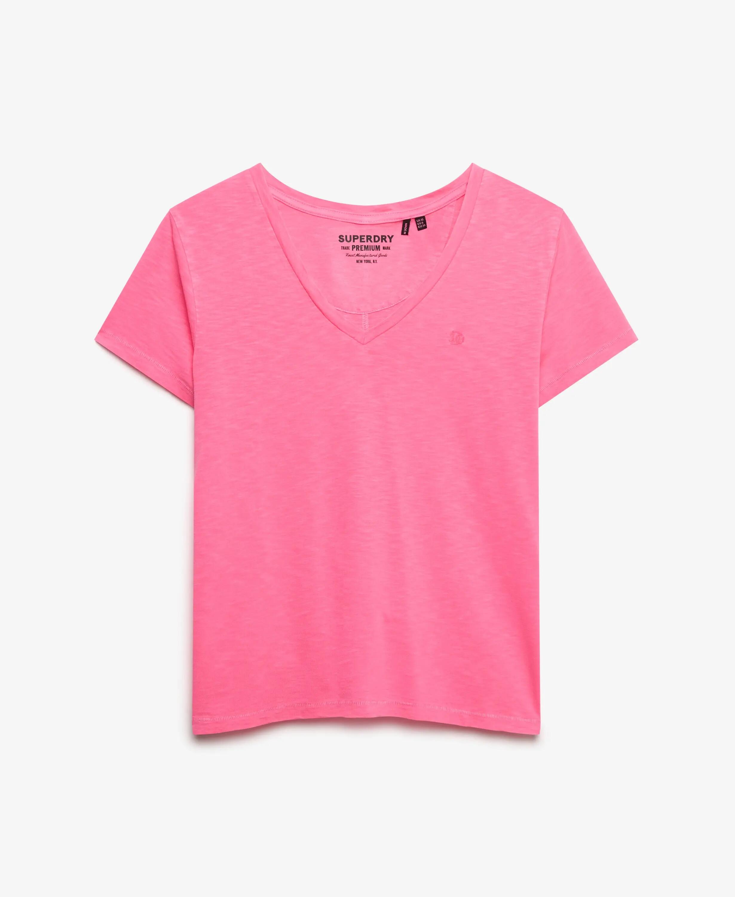 superdry Studios Slub besticktes T-Shirt aus Baumwolle-Lyocell FLURO PINK 7/7