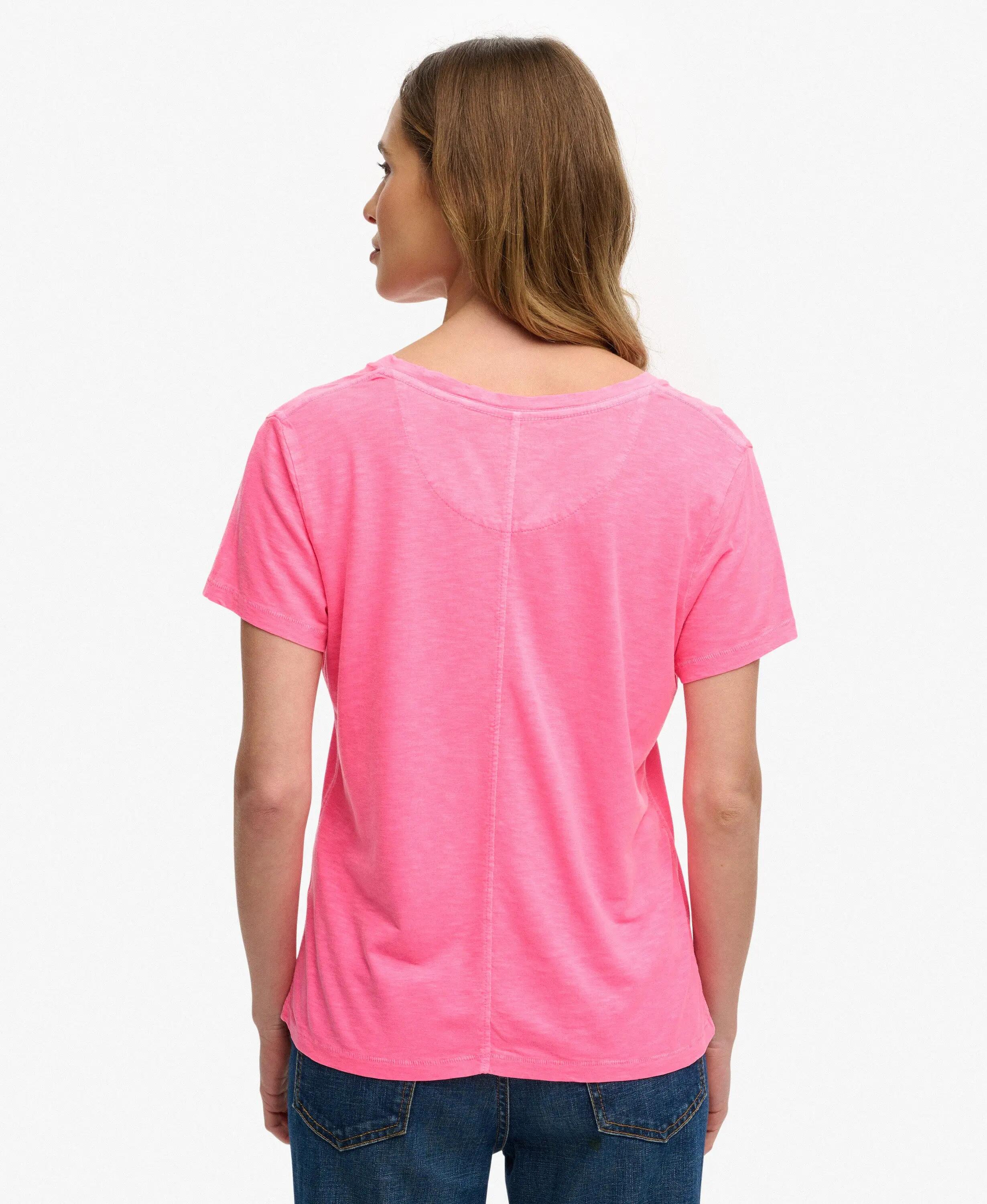 superdry Studios Slub besticktes T-Shirt aus Baumwolle-Lyocell FLURO PINK 5/7