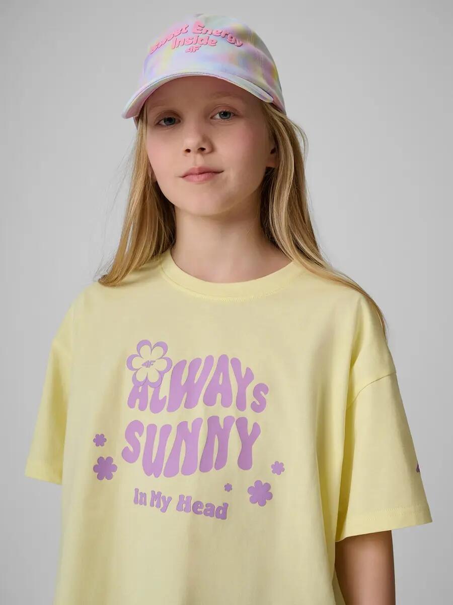 T-shirt loose z nadrukiem dziewczęcy 4F 4FJRSS26TTSHF3908 3/6
