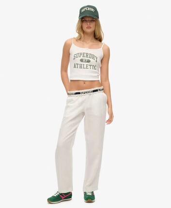 superdry Pantalon Linen Pants en lin 100% - Coupe droite - Blanc – WHITE