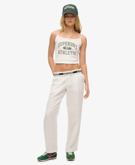 superdry Pantalon Linen Pants en lin 100% - Coupe droite - Blanc – WHITE