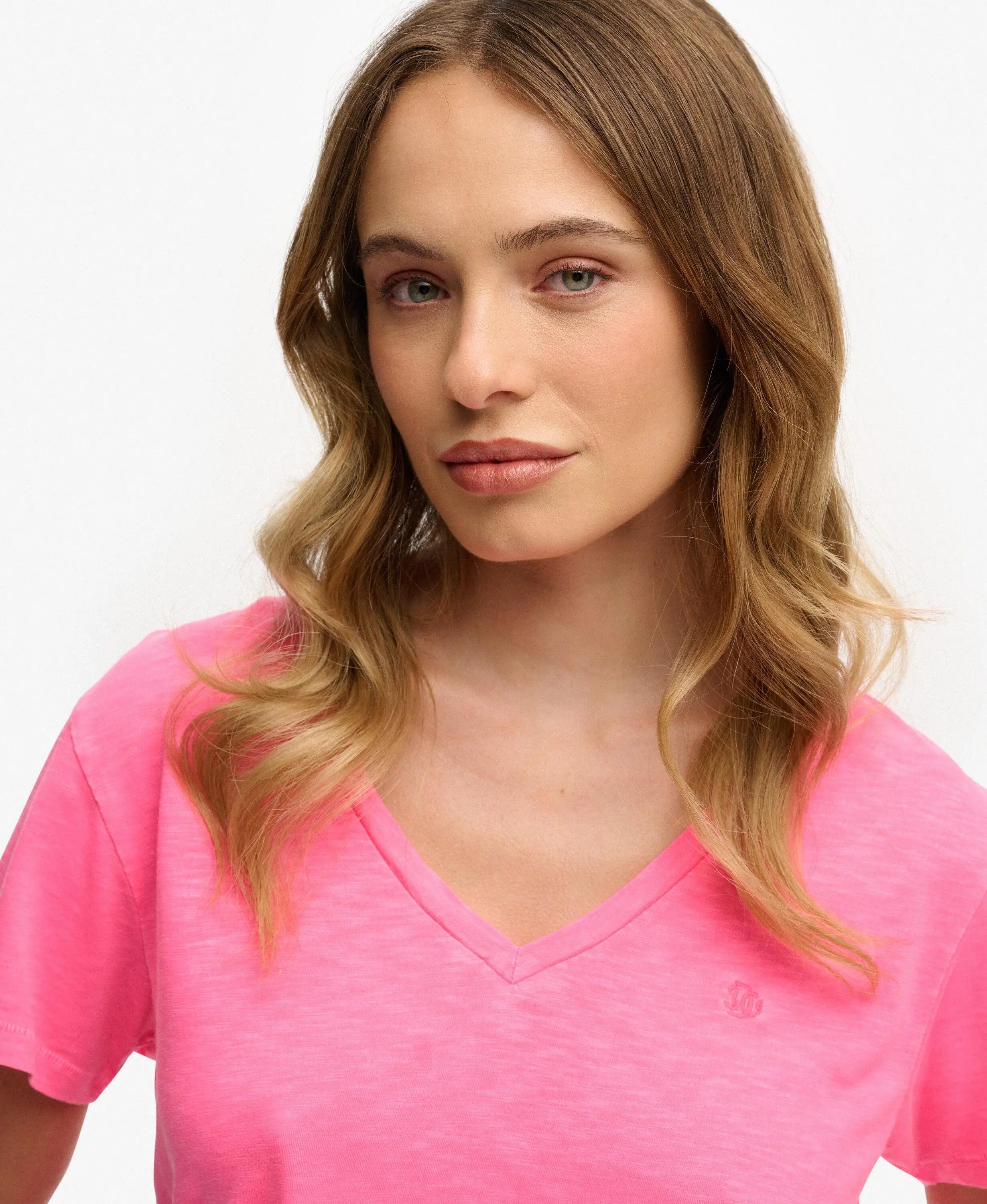 superdry Studios Slub besticktes T-Shirt aus Baumwolle-Lyocell FLURO PINK 4/7