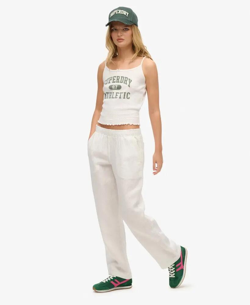 superdry Linen Pants Pantaloni lino 100% - Vestibilità dritta - Bianco 4/6