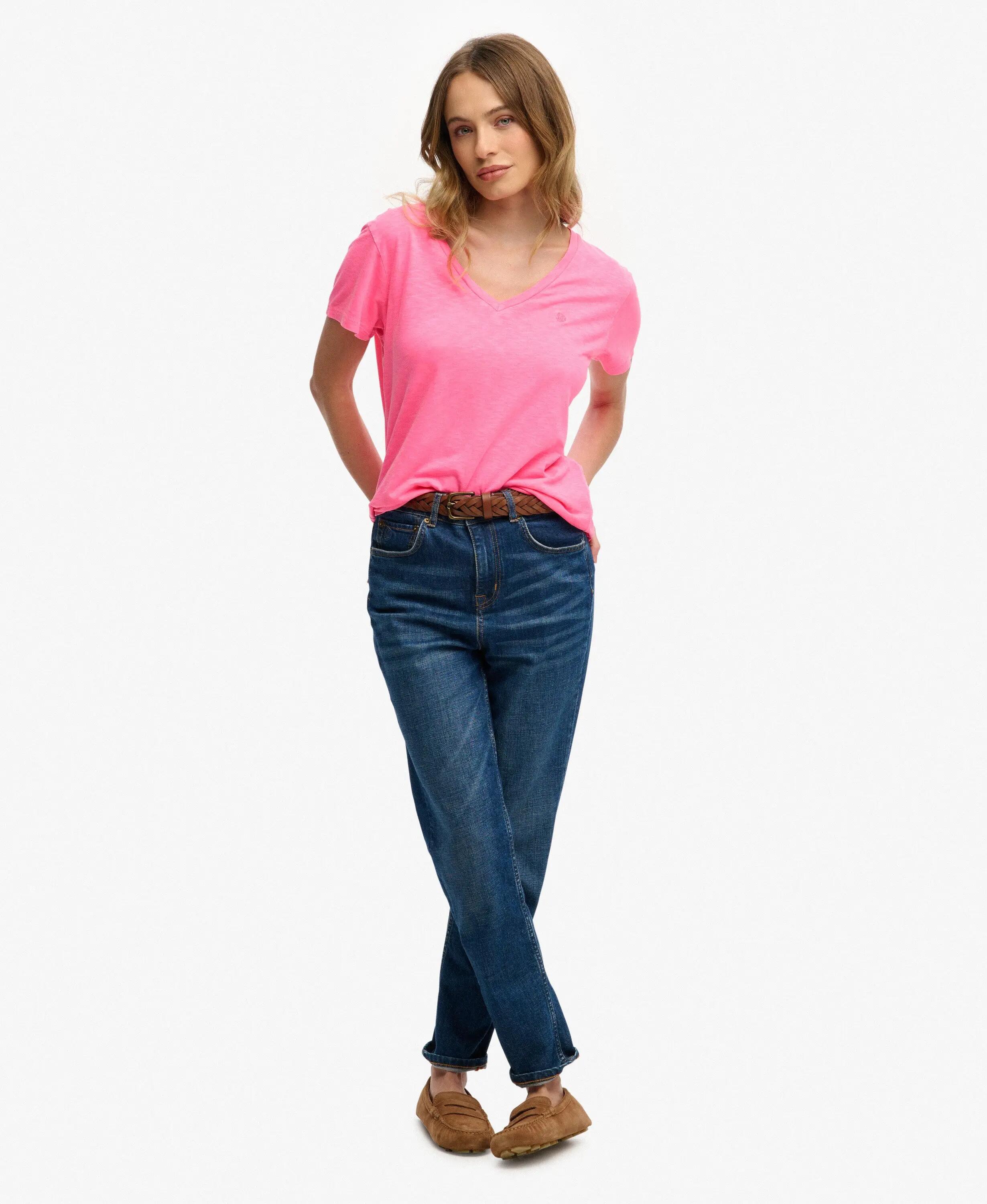 superdry Studios Slub besticktes T-Shirt aus Baumwolle-Lyocell FLURO PINK 3/7