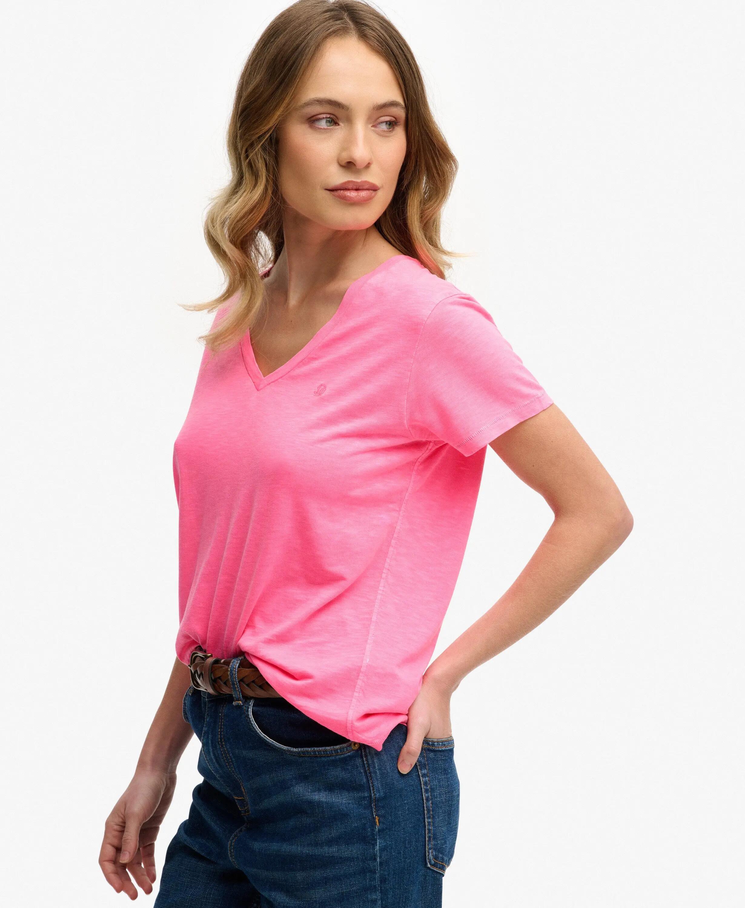 superdry Studios Slub besticktes T-Shirt aus Baumwolle-Lyocell FLURO PINK 2/7