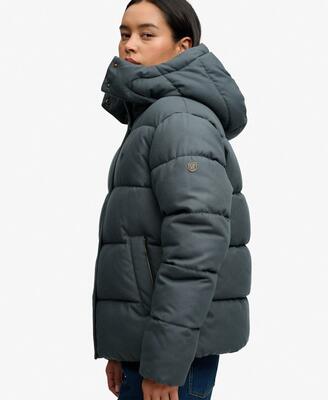 Superdry premium gevoerde jas met capuchon en ruitpatroon – olive/navy check