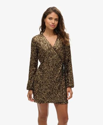 superdry Wickel-Mini-Kleid mit Pailletten und langen Ärmeln