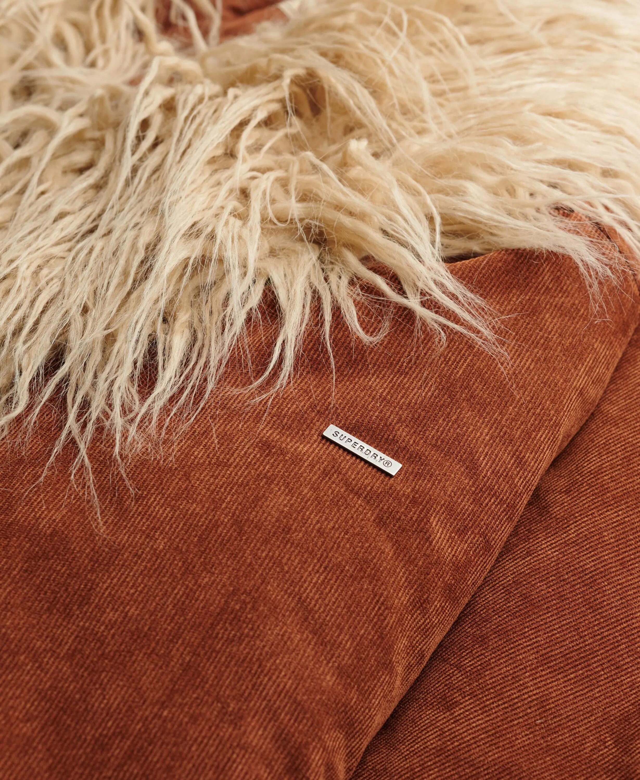 superdry Long Afghan Coat slim fit ribcord Rustic Chestnut Brown 7/7