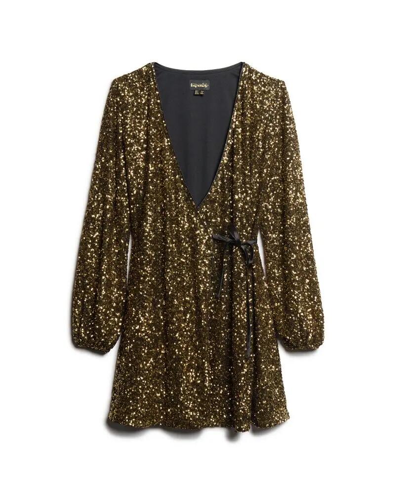 superdry Vestito mini incrociato con paillettes oro 7/7