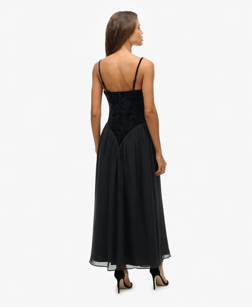 superdry Vestido midi corsé em veludo – Ajuste slim 6/7