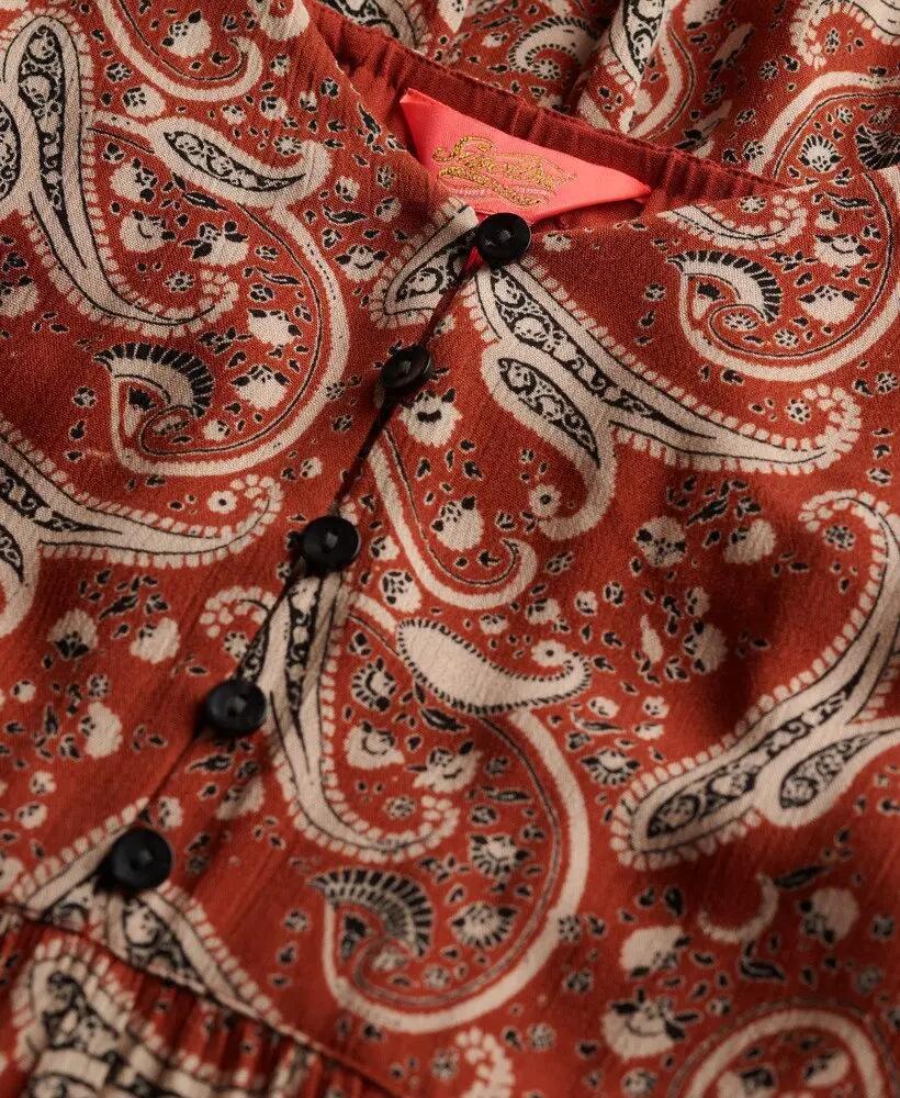 superdry Vestito midi a balze con mezza abbottonatura in viscosa - Boho Paisley 6/7