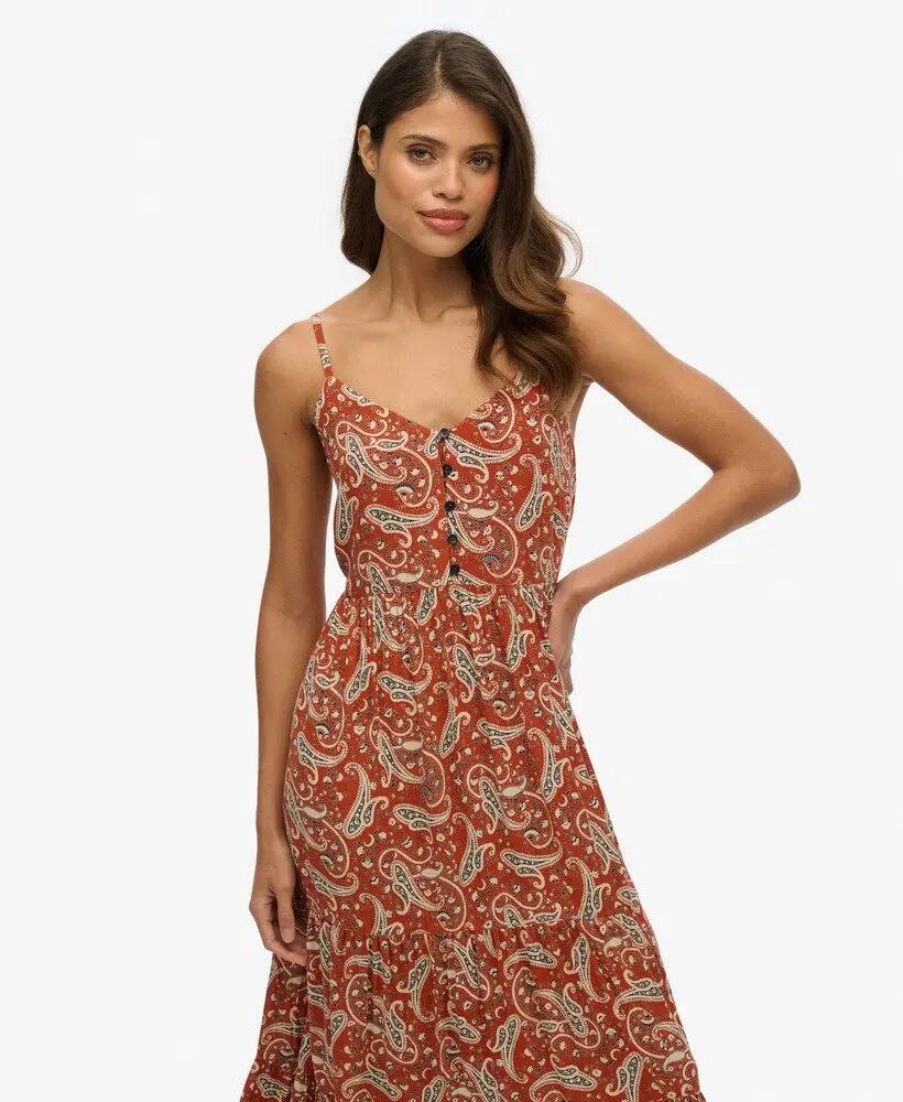 superdry Vestito midi a balze con mezza abbottonatura in viscosa - Boho Paisley 5/7