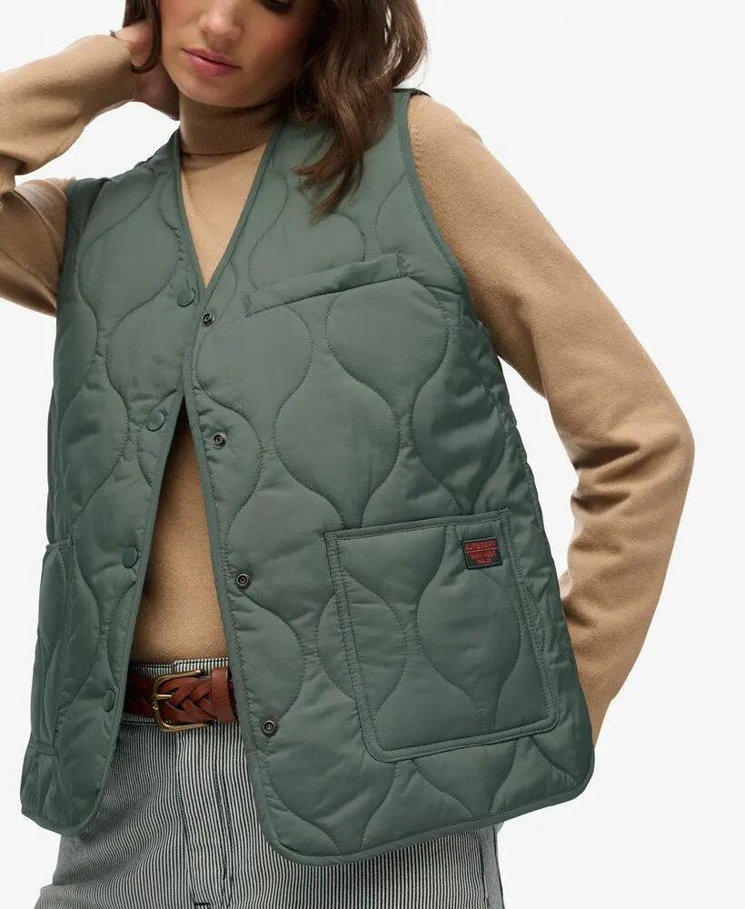 superdry Quilted Lite Liner Gilet licht gewatteerd gilet – Balsam Green 2/7
