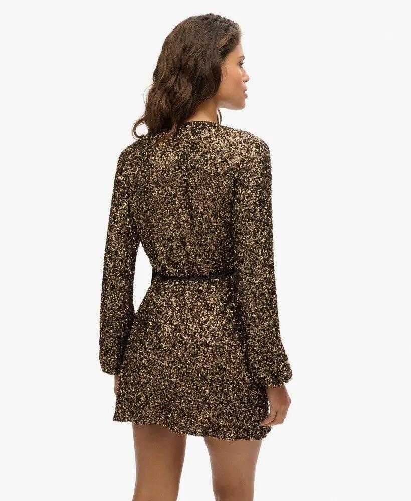 superdry Vestito mini incrociato con paillettes oro 4/7