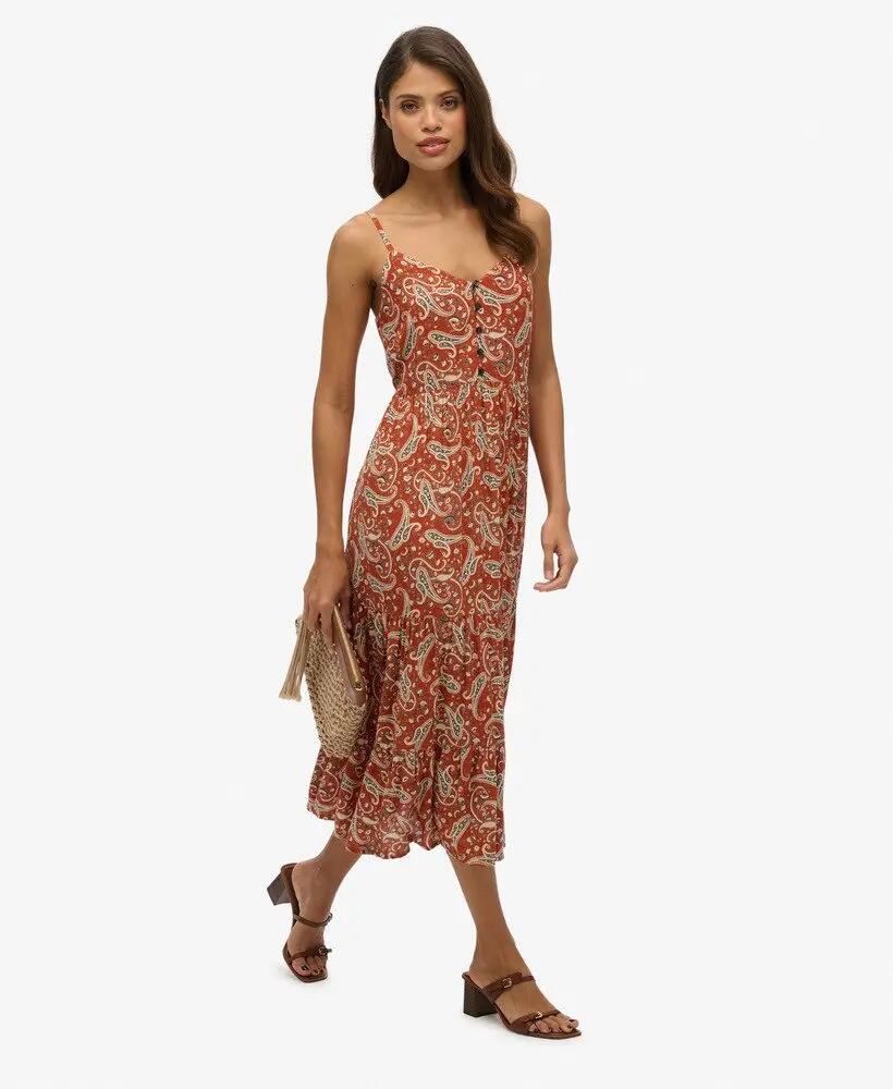 superdry Vestito midi a balze con mezza abbottonatura in viscosa - Boho Paisley 4/7