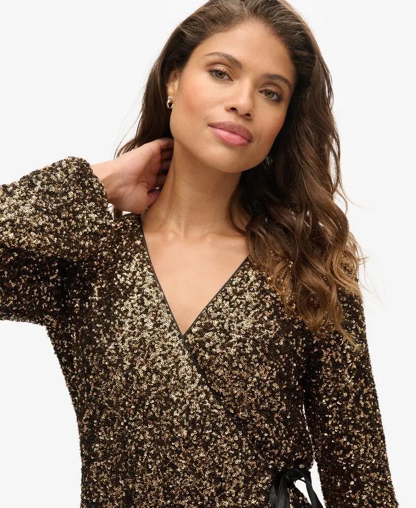 superdry Vestito mini incrociato con paillettes oro 3/7