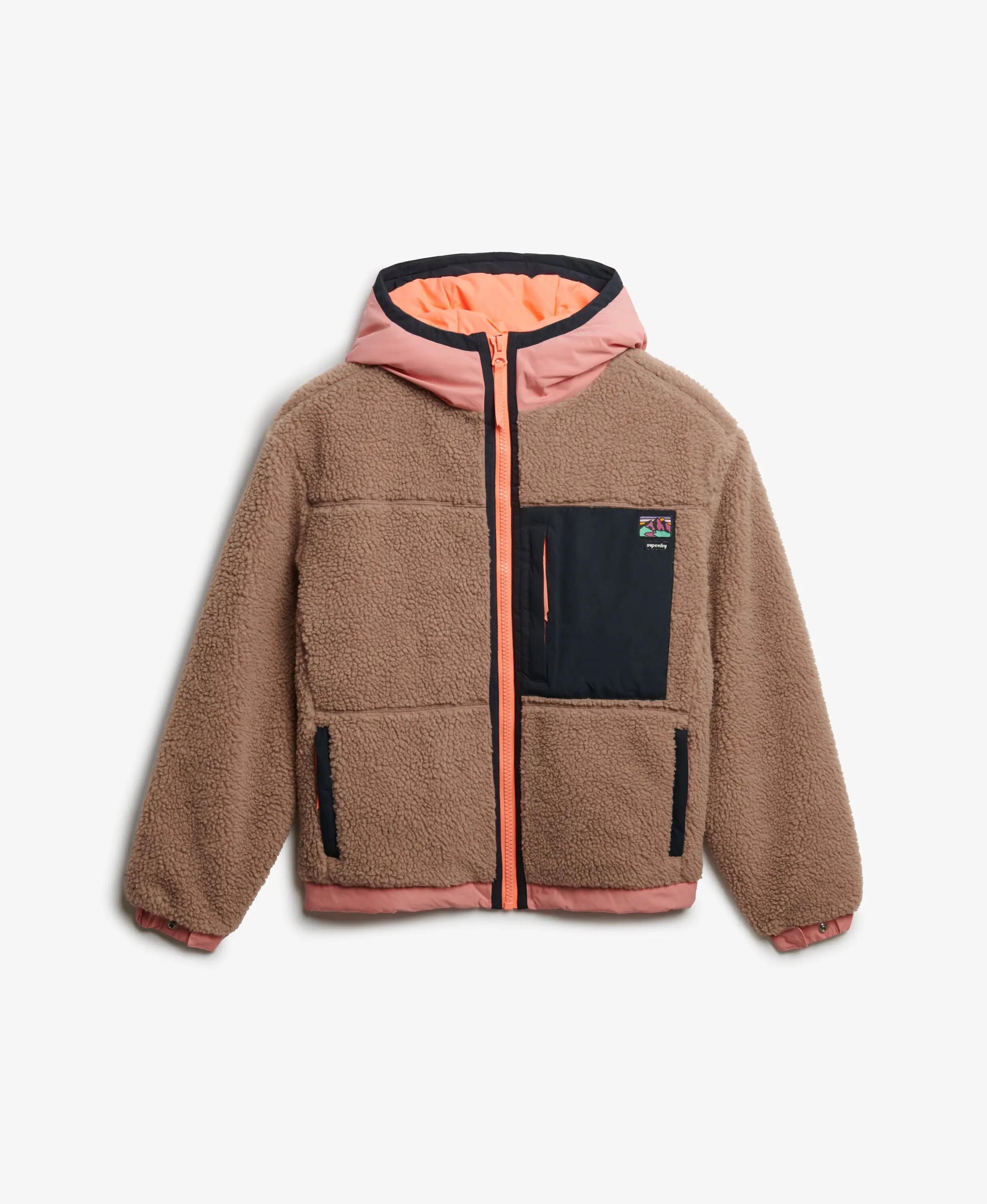 superdry Vintage Sherpa Fleece Jacke mit Kapuze, leicht wattiert – Light Taupe 7/7