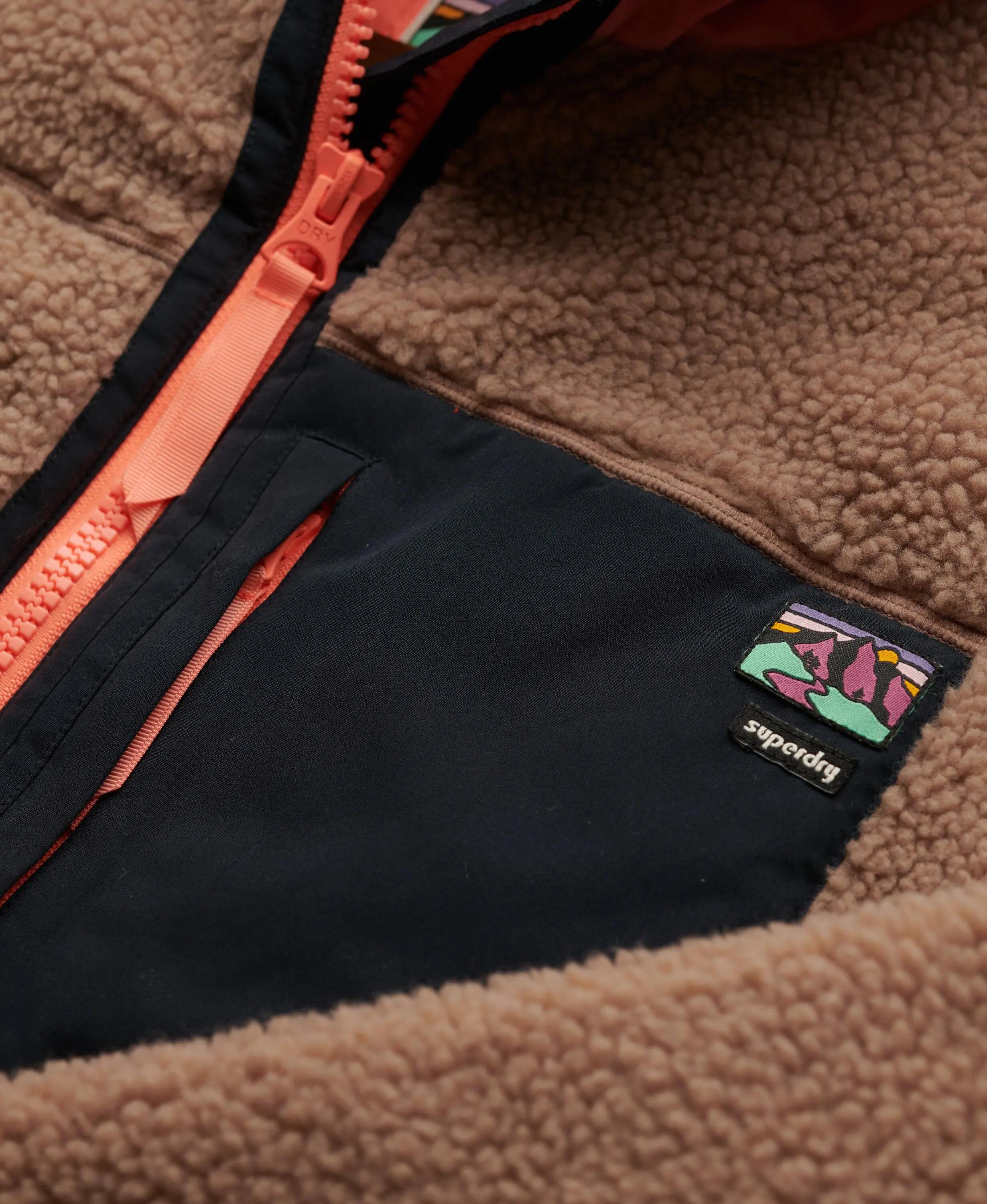 superdry Vintage Sherpa Fleece Jacke mit Kapuze, leicht wattiert – Light Taupe 6/7