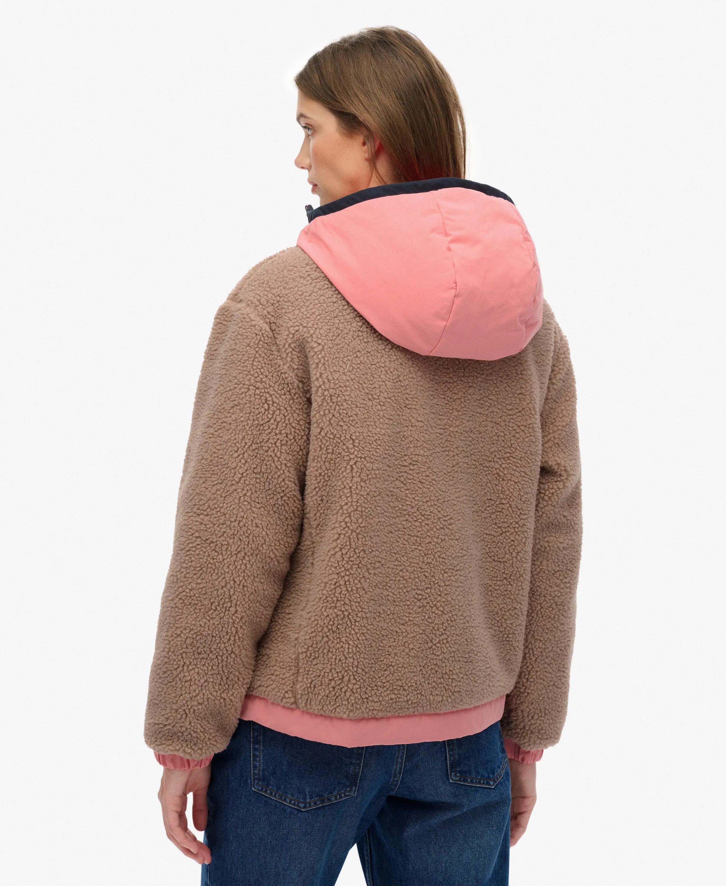 superdry Vintage Sherpa Fleece Jacke mit Kapuze, leicht wattiert – Light Taupe 5/7