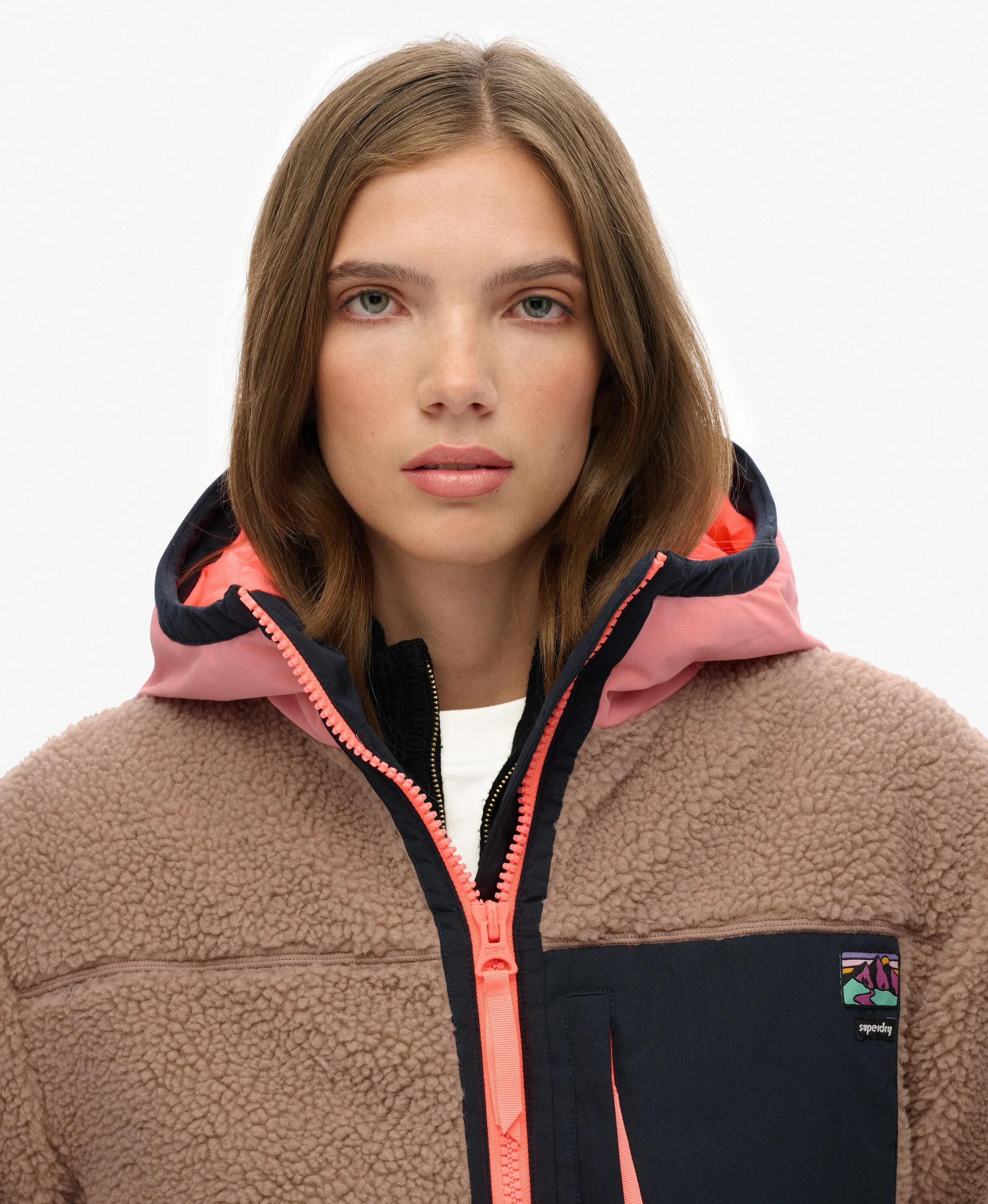 superdry Vintage Sherpa Fleece Jacke mit Kapuze, leicht wattiert – Light Taupe 4/7
