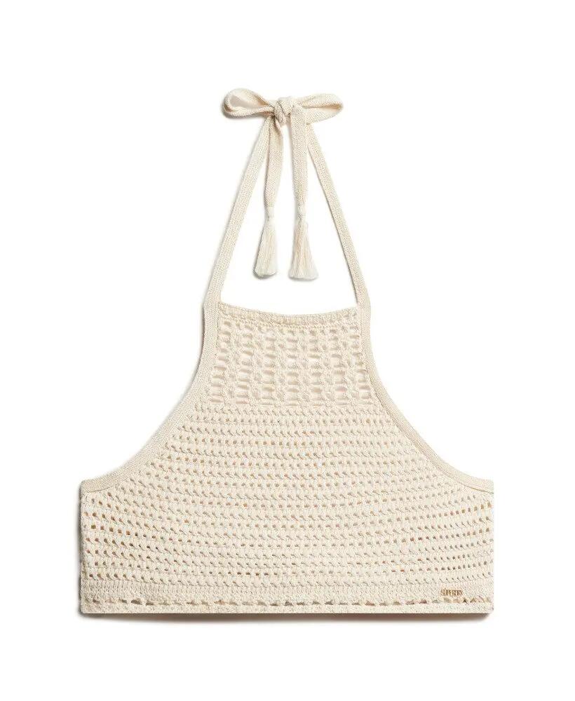 superdry Top curto halter crochet em algodão-poliéster Buttercream 7/7
